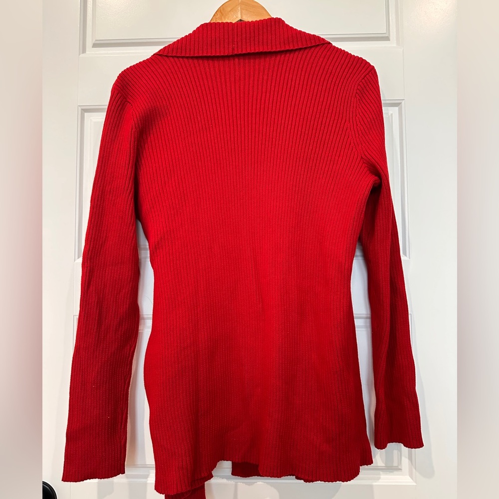Ralph Lauren Red Cardigan with Dramatic Collar - Picture 2 of 8